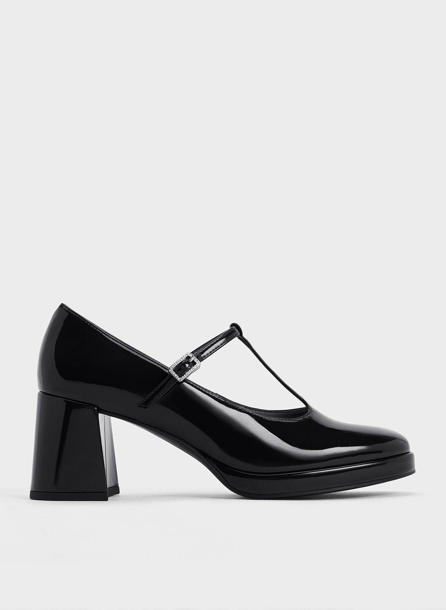 Crystal-Buckle T-Bar Mary Jane Pumps, Black Box, hi-res