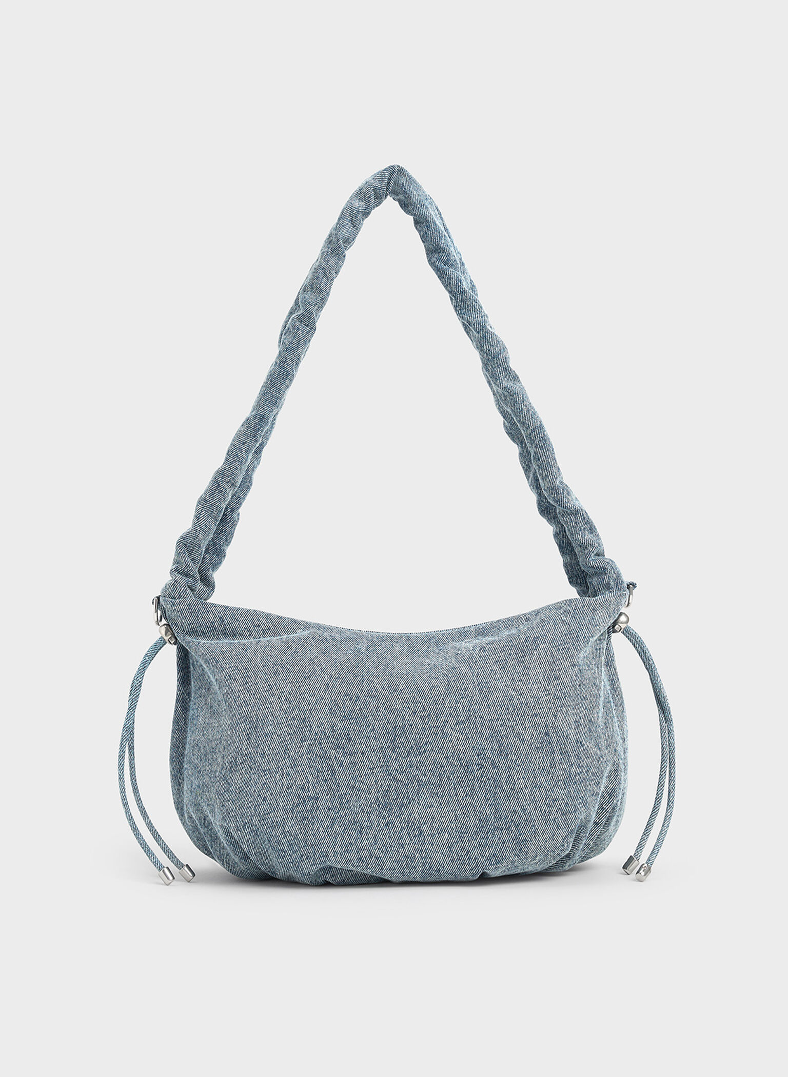 Maisy Denim Ruched-Handle Hobo Bag, Denim Blue, hi-res