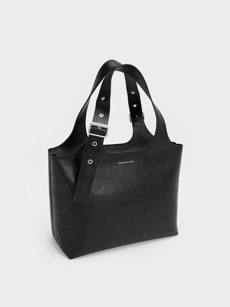 Liv Croc-Effect Tote Bag, Noir, hi-res