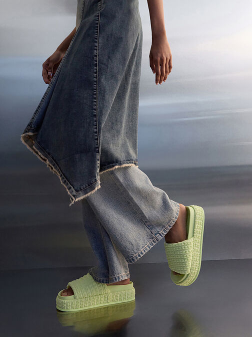 Loren Textured Platform Sandals, Light Green, hi-res