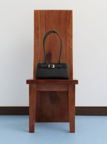 Jody Leather Belted Shoulder Bag, Black, hi-res