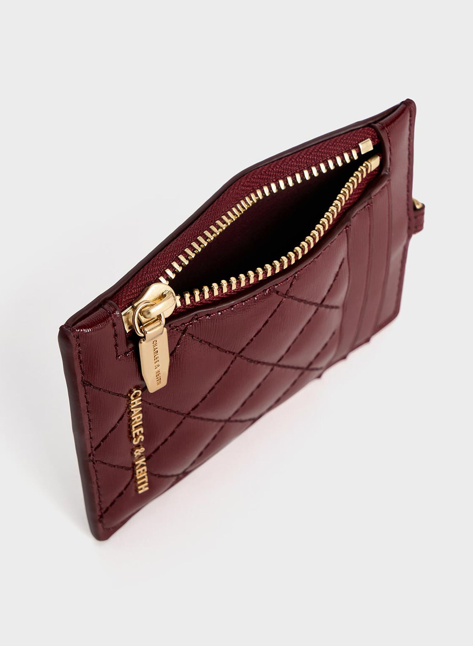 Wisteria Quilted Braided-Strap Card Holder, Burgundy, hi-res