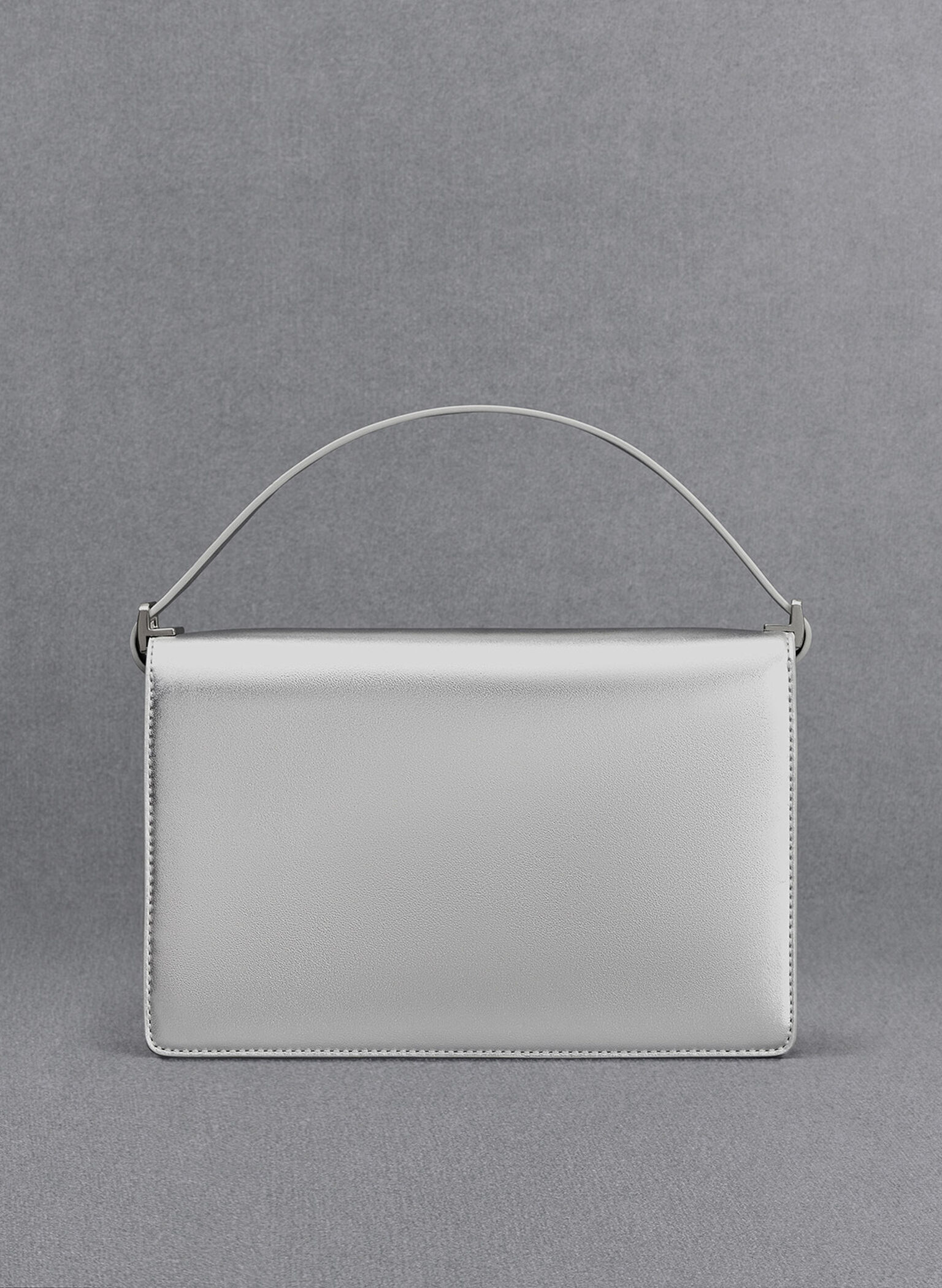 Metallic Leather Shoulder Bag, Silver, hi-res
