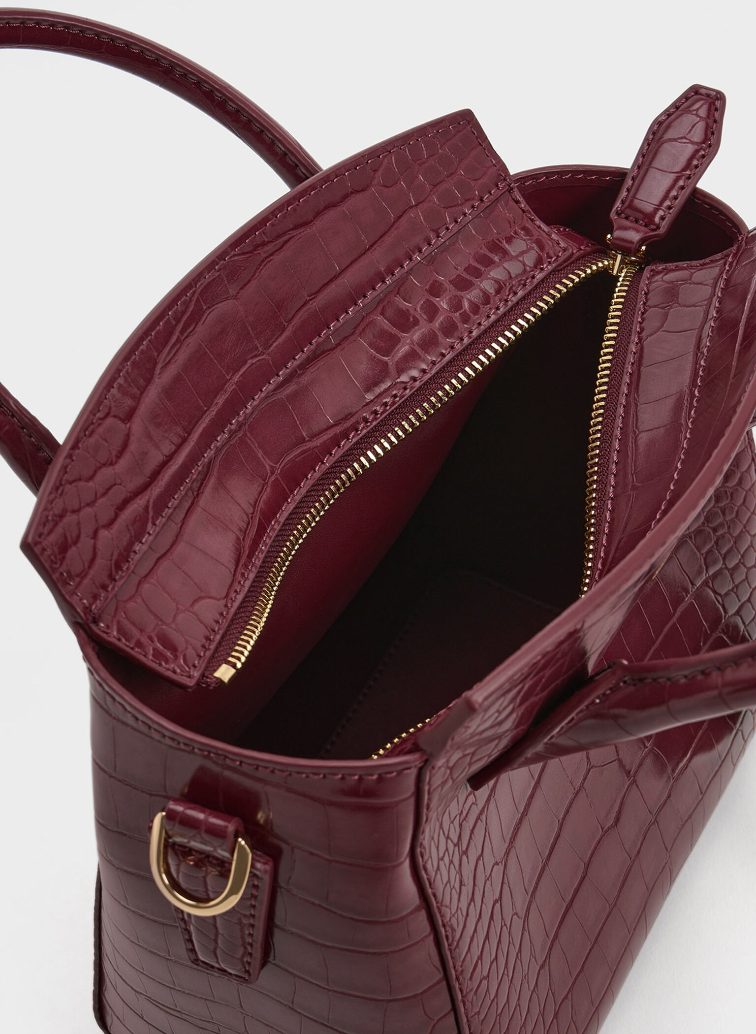 Harper Croc-Effect Structured Top Handle Bag, Burgundy, hi-res