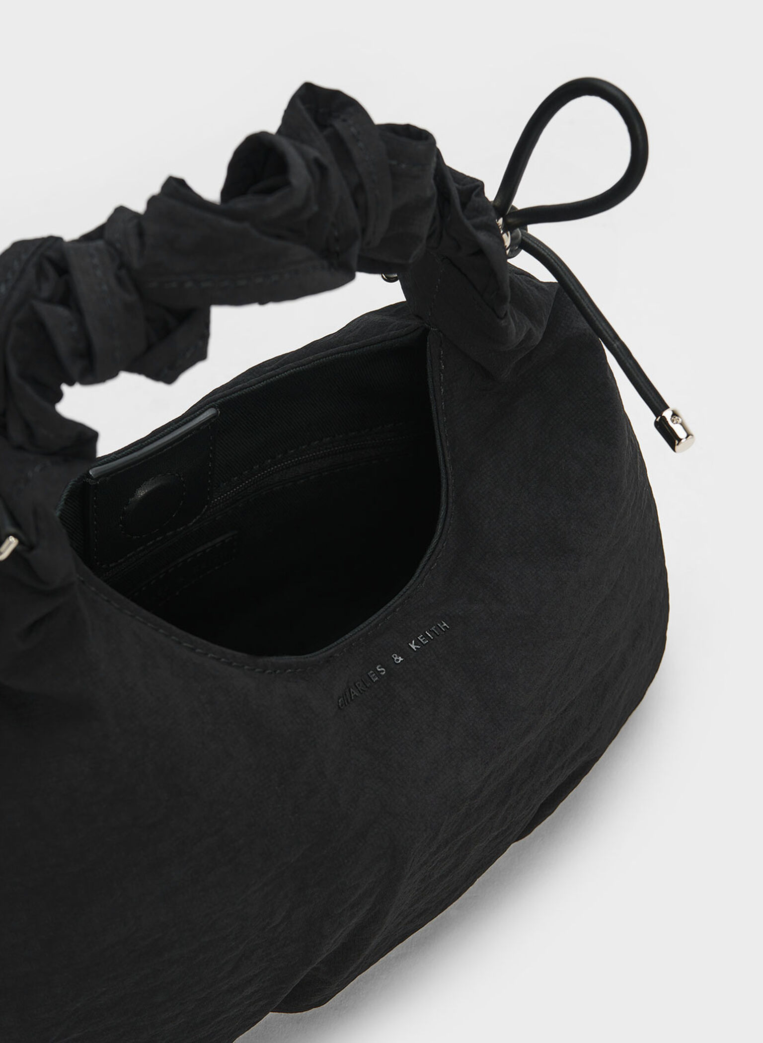 Maisy Ruched Nylon Bag, Black, hi-res