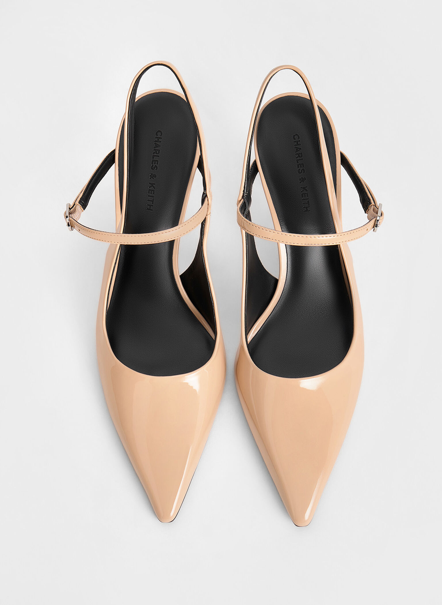 Patent Two-Tone Heel Slingback Pumps, Nude, hi-res