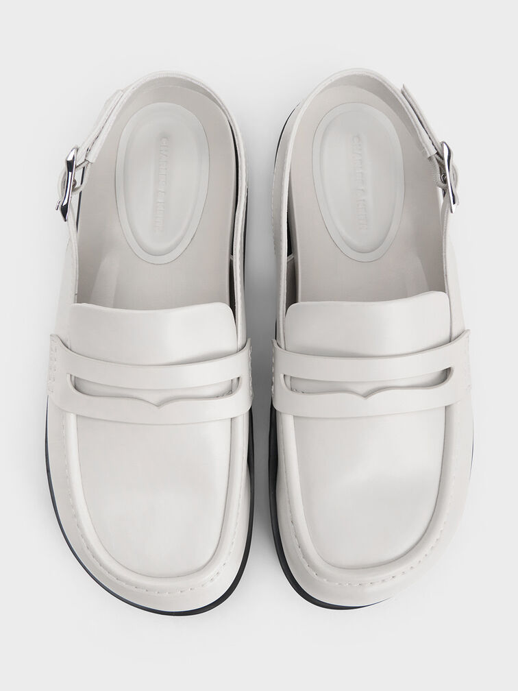 Slingback Penny Loafers, White, hi-res