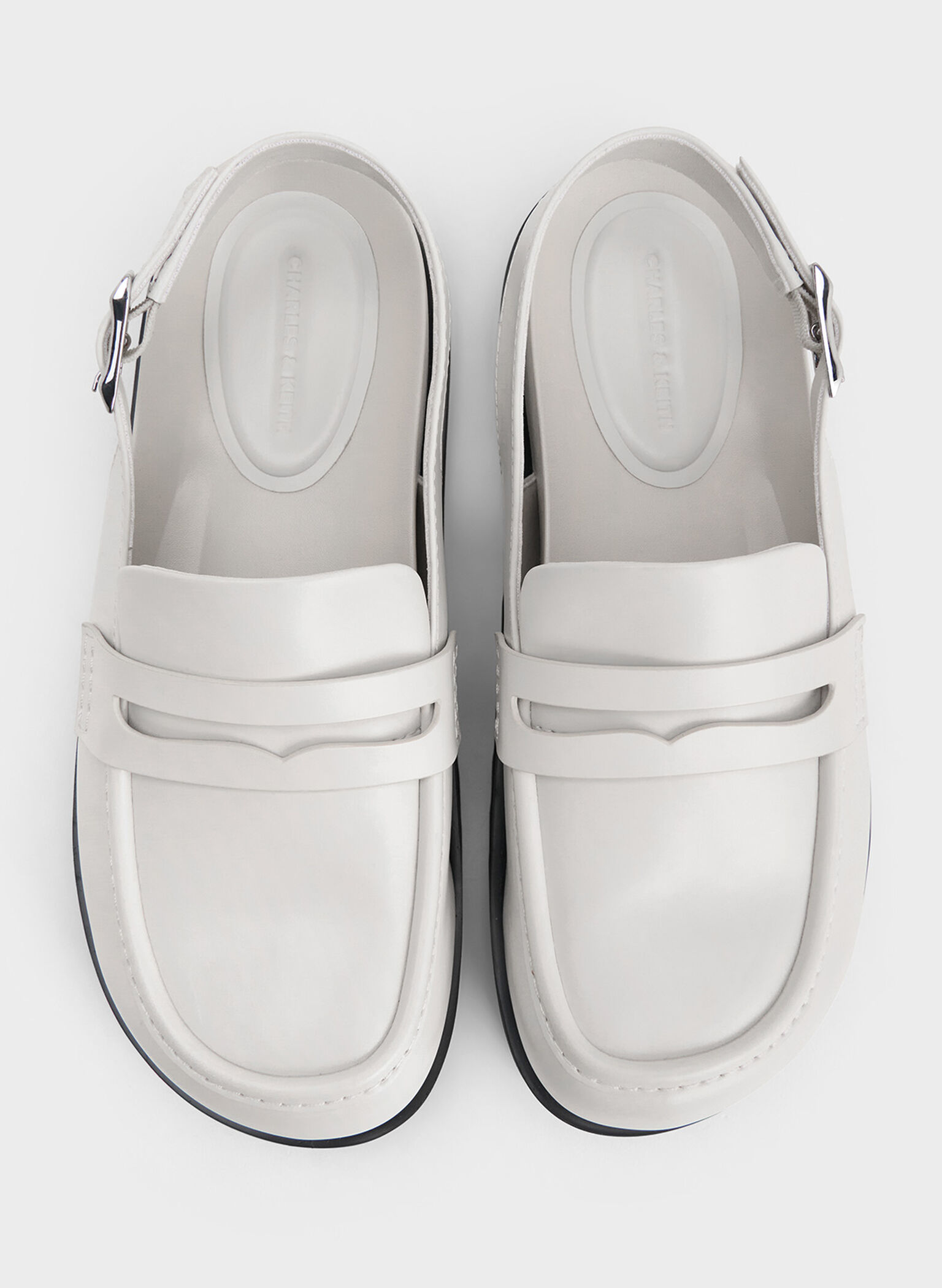Slingback Penny Loafers, White, hi-res