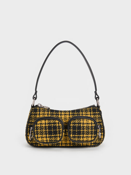 Woven Check-Print Shoulder Bag, Multi, hi-res