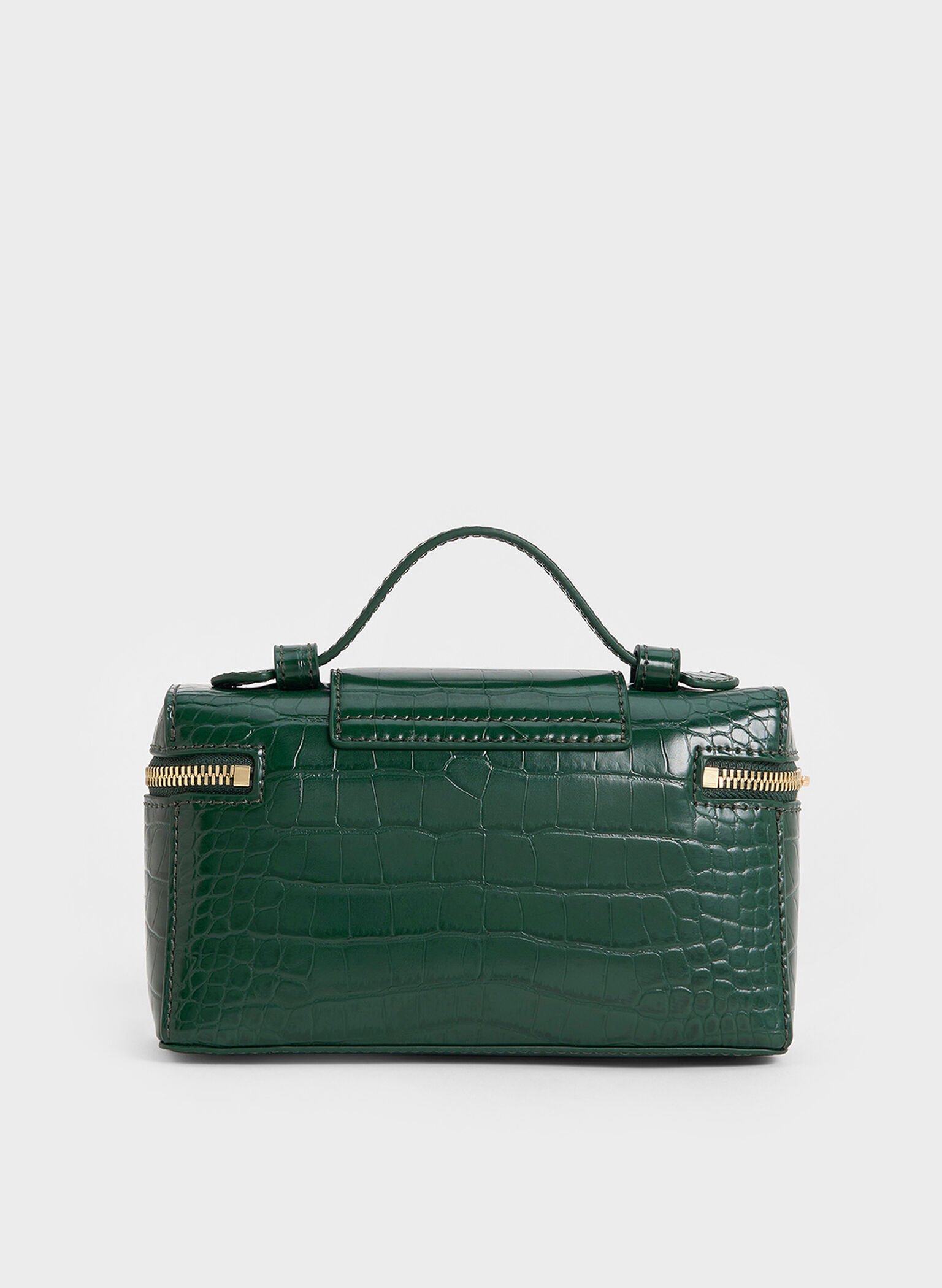 Arwen Croc-Effect Top Handle Vanity Bag, Dark Green, hi-res