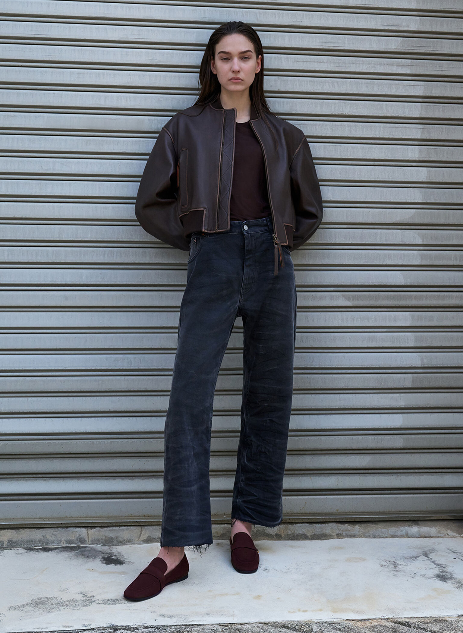 Almond-Toe Flat Loafers, Burgundy, hi-res