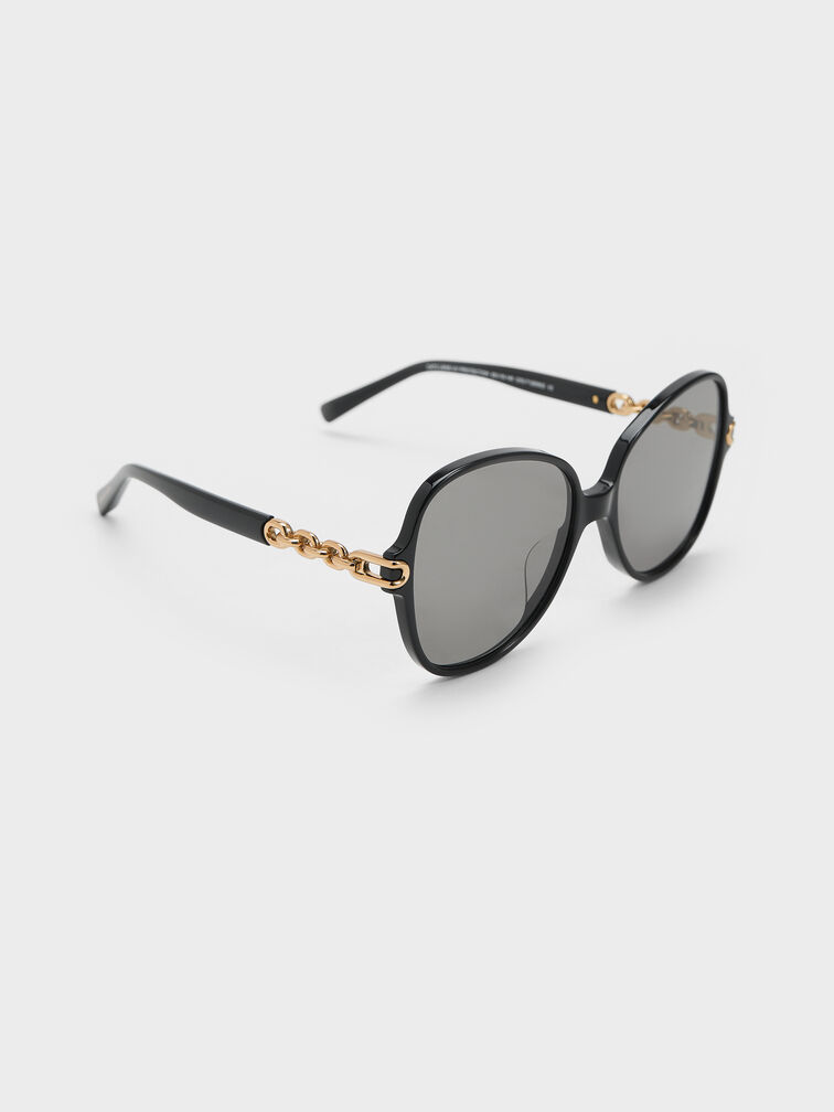 Delaney Recycled Acetate Chain-Link Butterfly Sunglasses, Black, hi-res