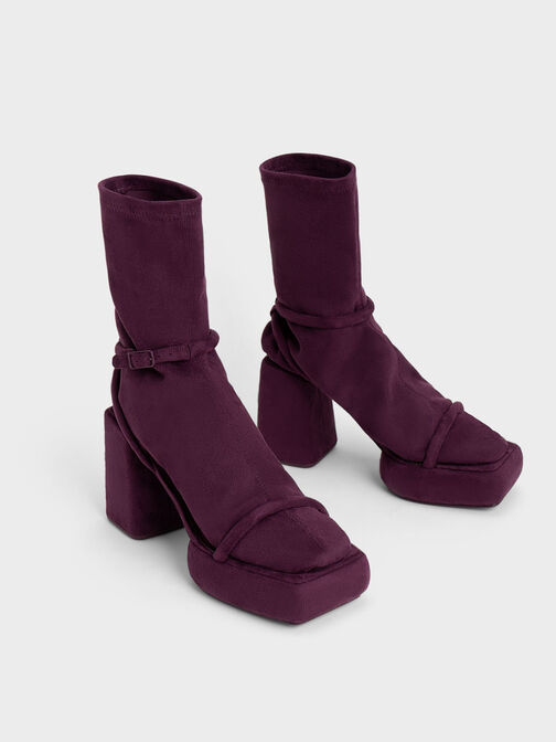 Lucile Textured Platform Calf Boots, Burgundy, hi-res