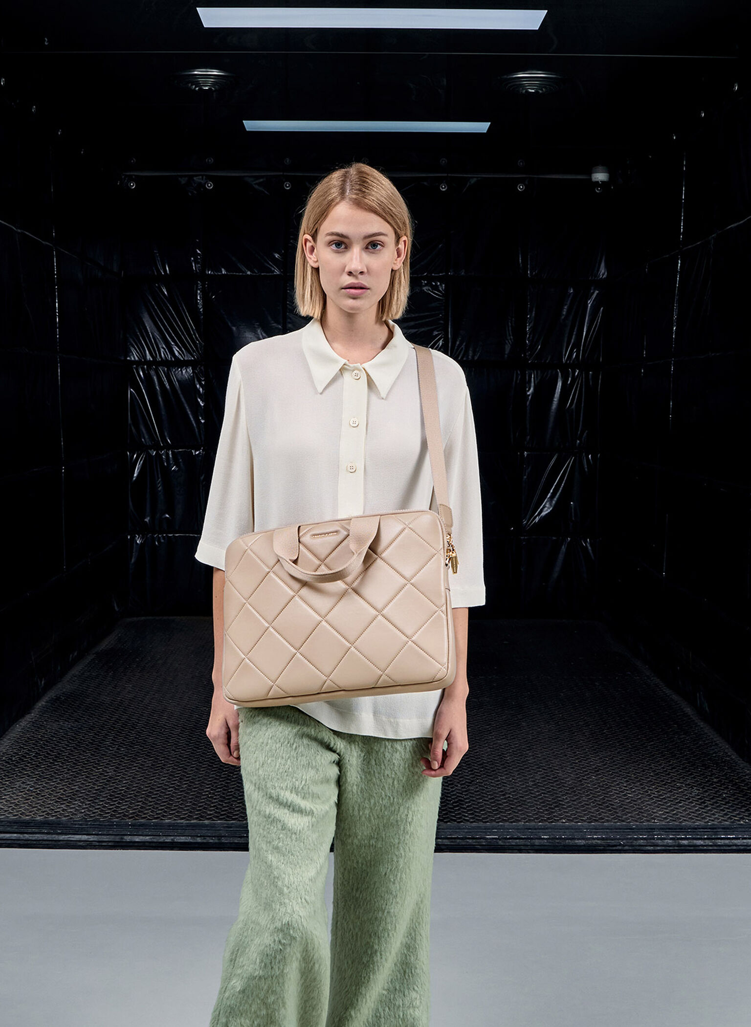 Aubrielle Quilted Laptop Bag, Taupe, hi-res