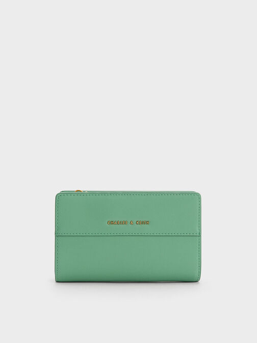 Snap Button Small Wallet, Green, hi-res