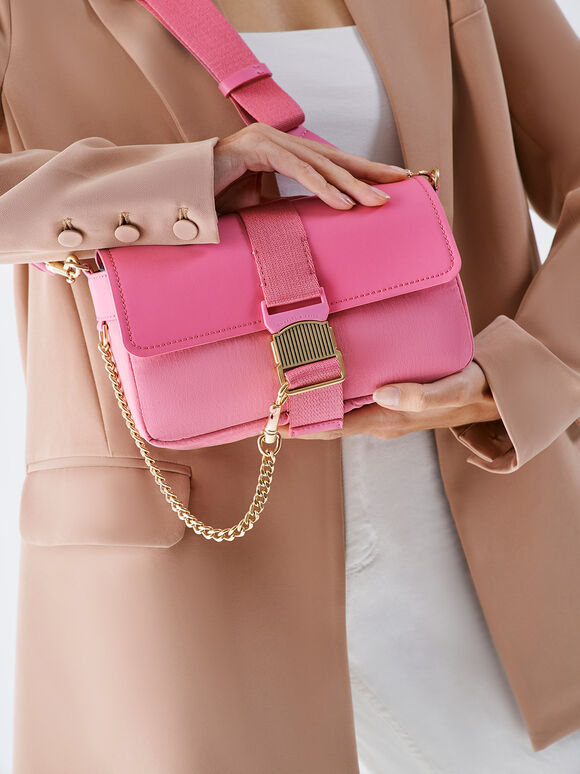 Aspen Metallic Belt Buckle Shoulder Bag, Pink, hi-res