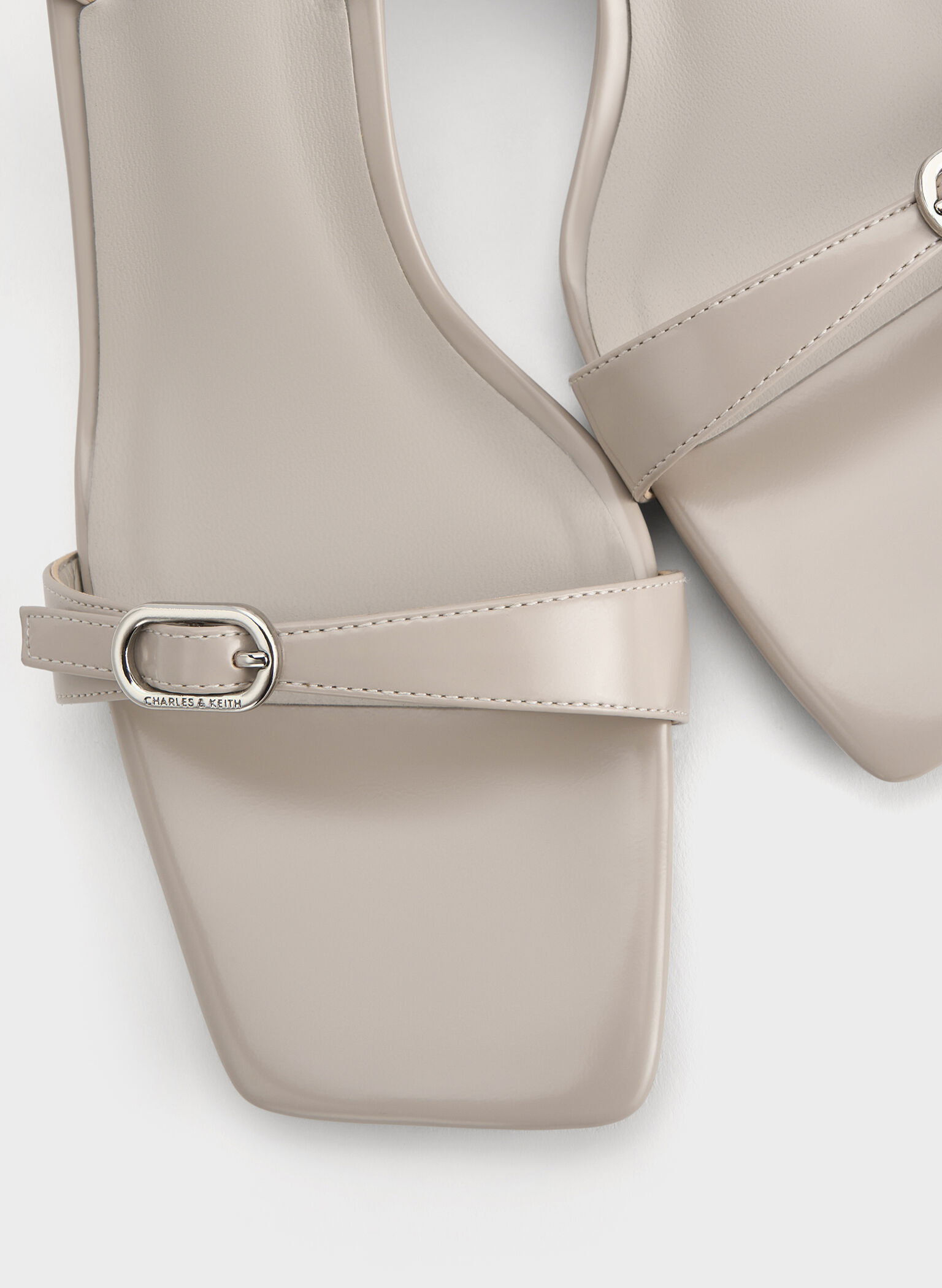 Buckled Slingback Kitten Heels, Light Grey, hi-res
