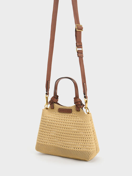 Ida Knotted Handle Knitted Tote Bag, Beige, hi-res