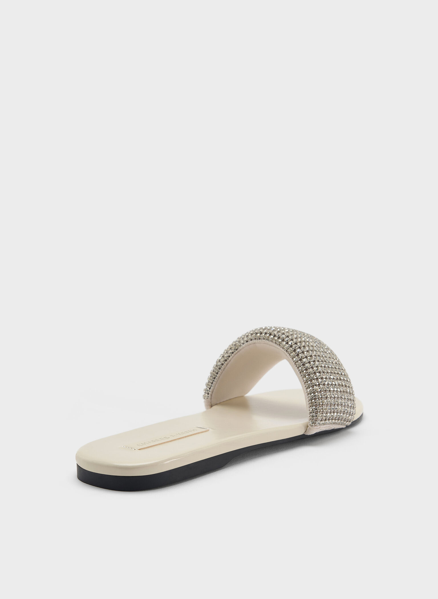 Faux Suede Crystal-Embellished Slide Sandals, Chalk, hi-res