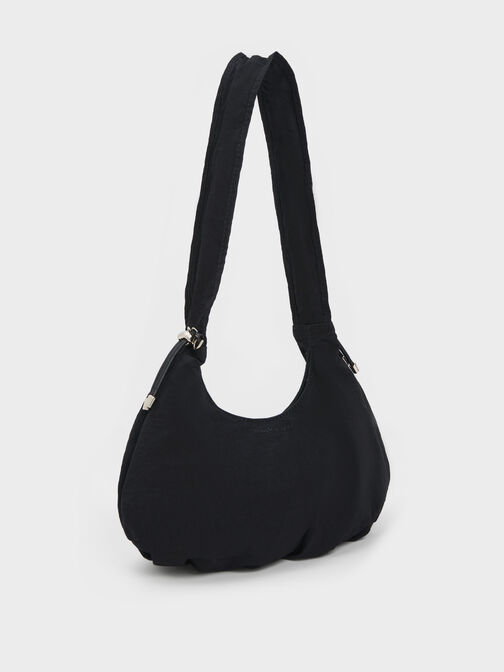 Maisy Ruched Nylon Bag, Black, hi-res