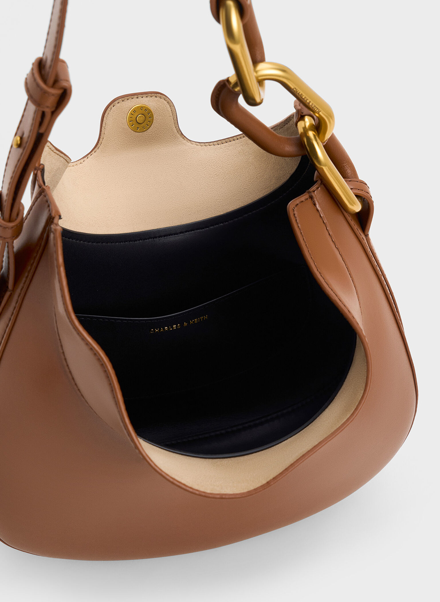 Kora Metallic-Accent Moon Bag, Chocolate, hi-res