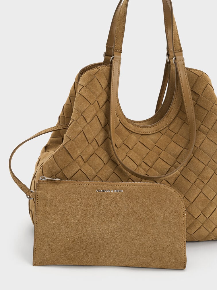 Ivette Recycled Suede Woven Tote Bag, Sahara Sand, hi-res