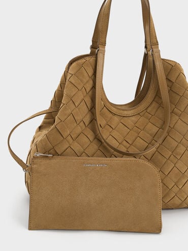 Ivette Recycled Suede Woven Tote Bag, Sahara Sand, hi-res