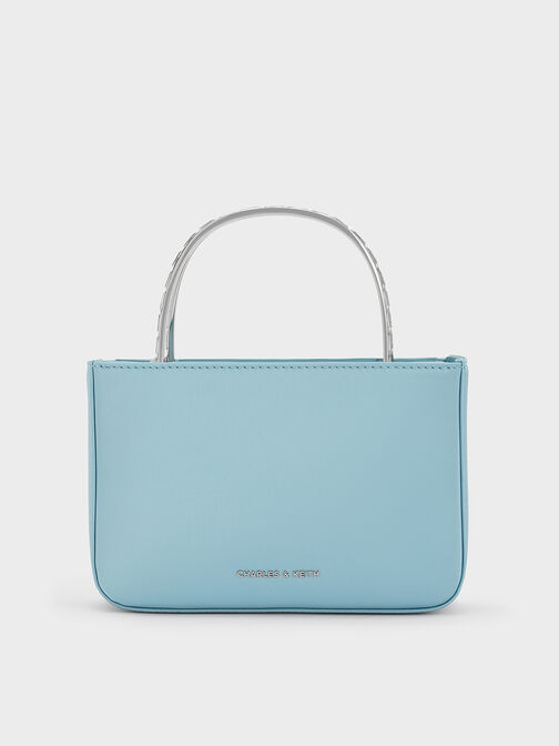 Satin Crystal-Embellished Top Handle Bag, Sky Blue, hi-res