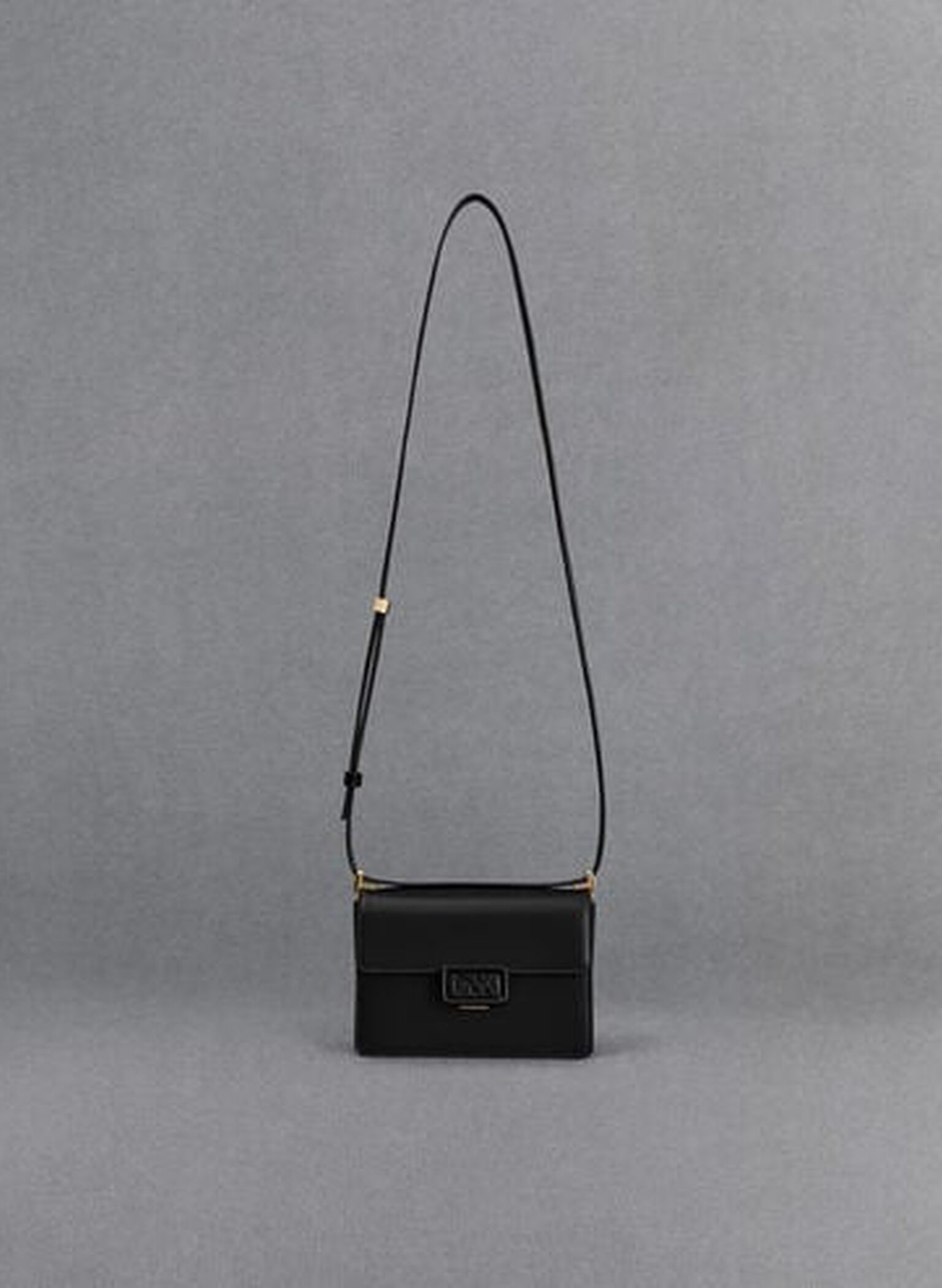 Leather Boxy Bag, Black, hi-res