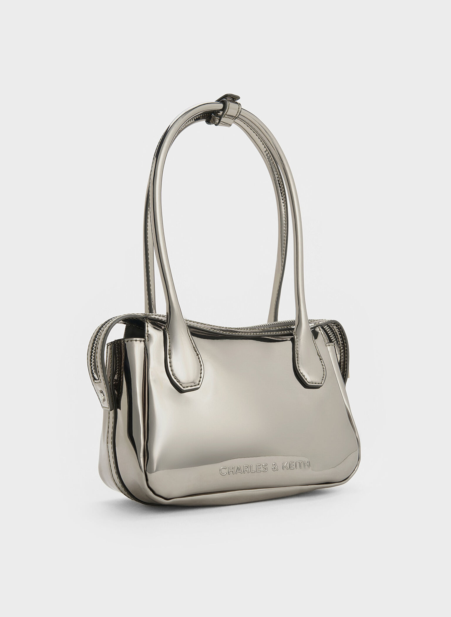 Bosie Metallic Elongated Top Handle Bag, Pewter, hi-res