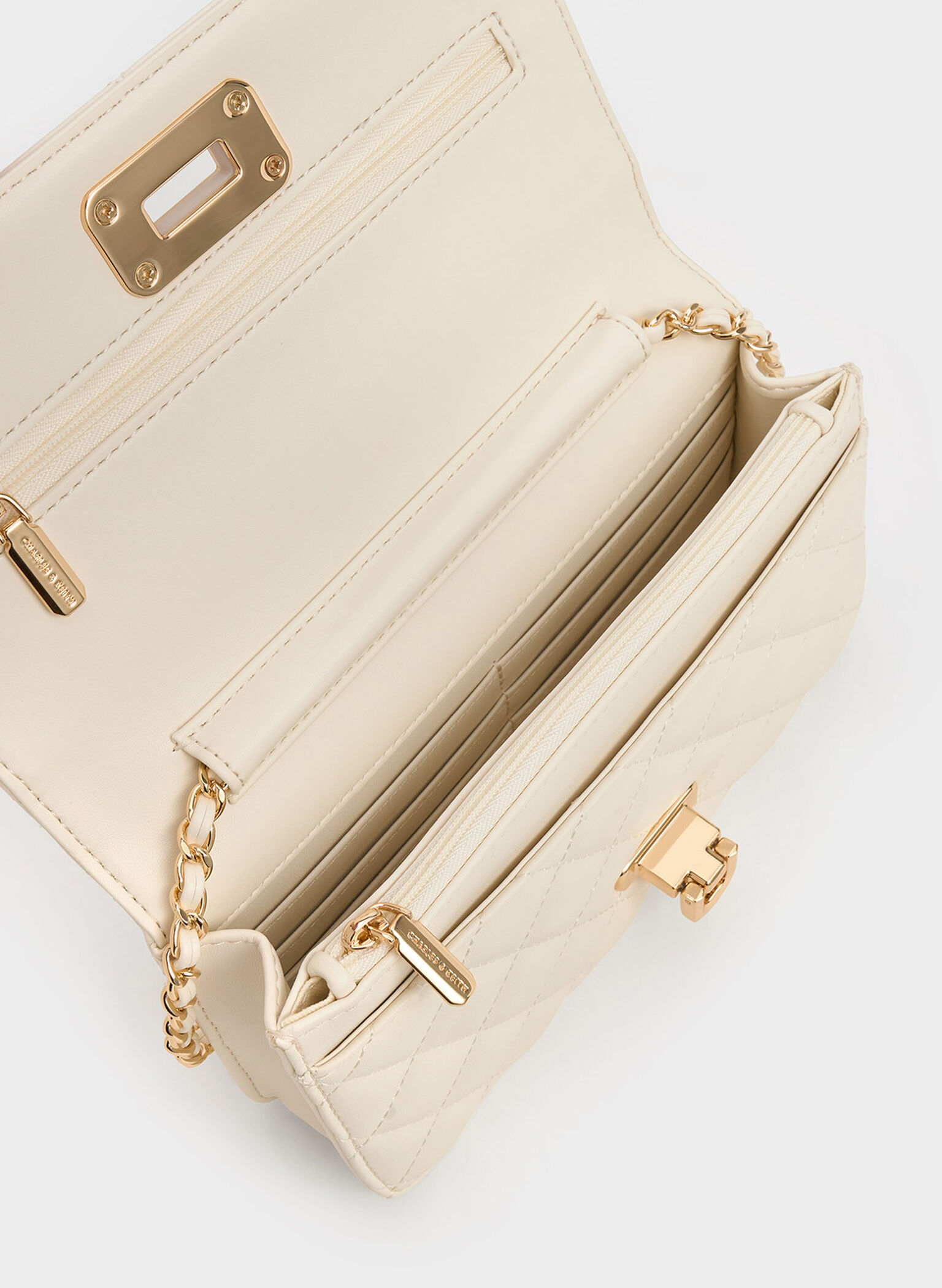 Cressida Quilted Push-Lock Clutch, Cream, hi-res