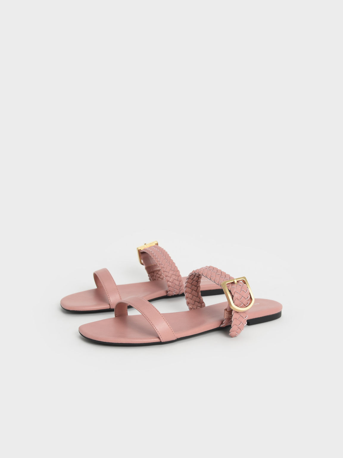 Woven Strap Slide Sandals, Pink, hi-res