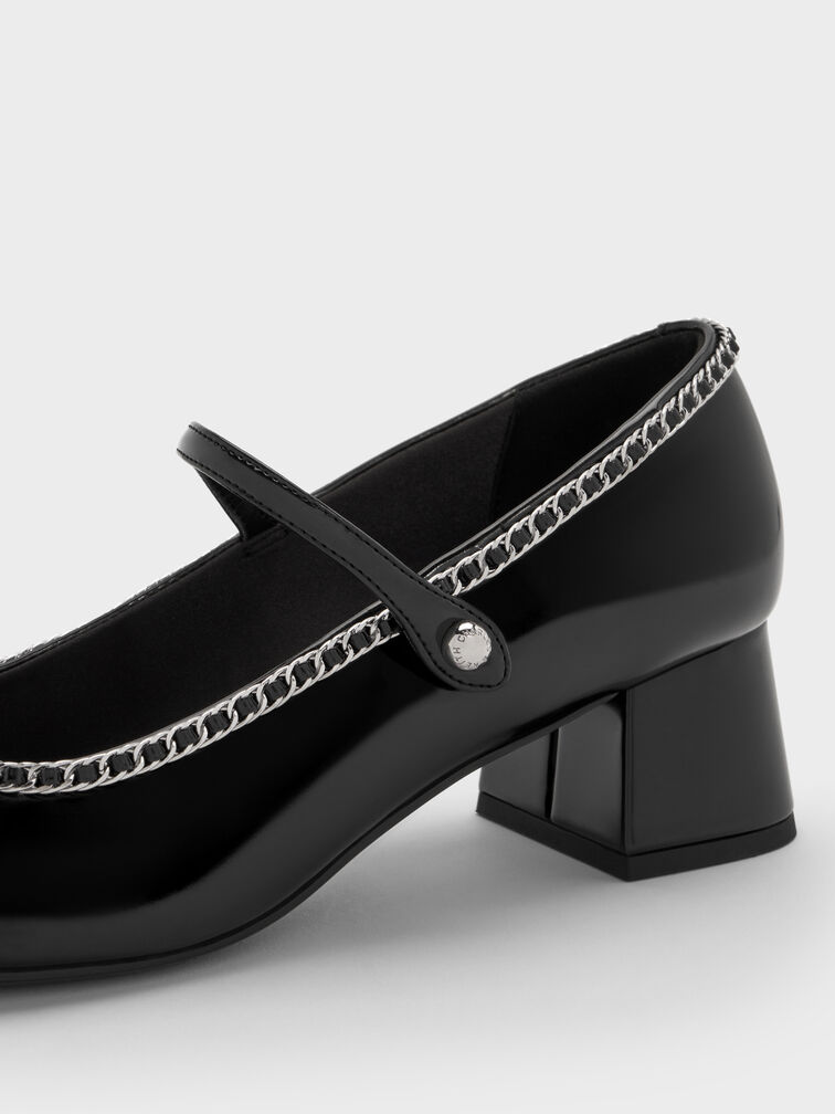 Braided-Chain Block-Heel Mary Jane Pumps, Black Box, hi-res