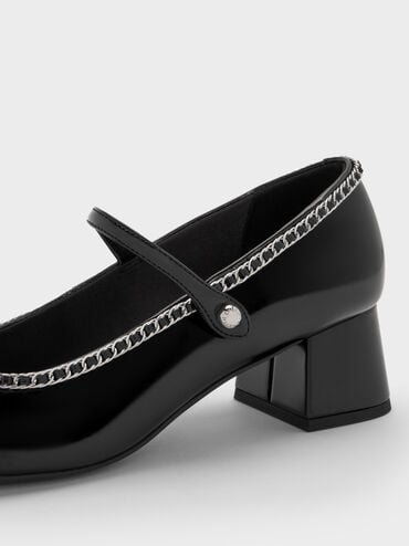 Braided-Chain Block-Heel Mary Jane Pumps, Black Box, hi-res