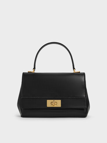 Lennie Chain-Strap Top Handle Bag, Black, hi-res