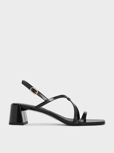 Strappy Block-Heel Slingback Sandals, Black Box, hi-res