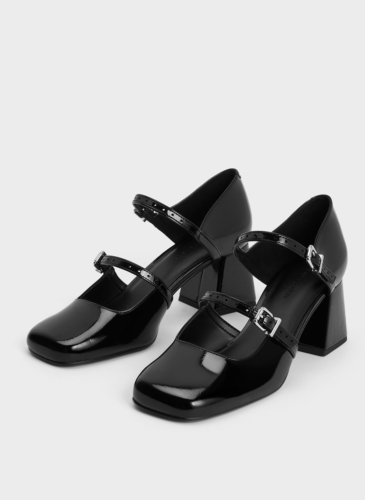 Patent Double-Strap D'Orsay Pumps, Black Patent, hi-res