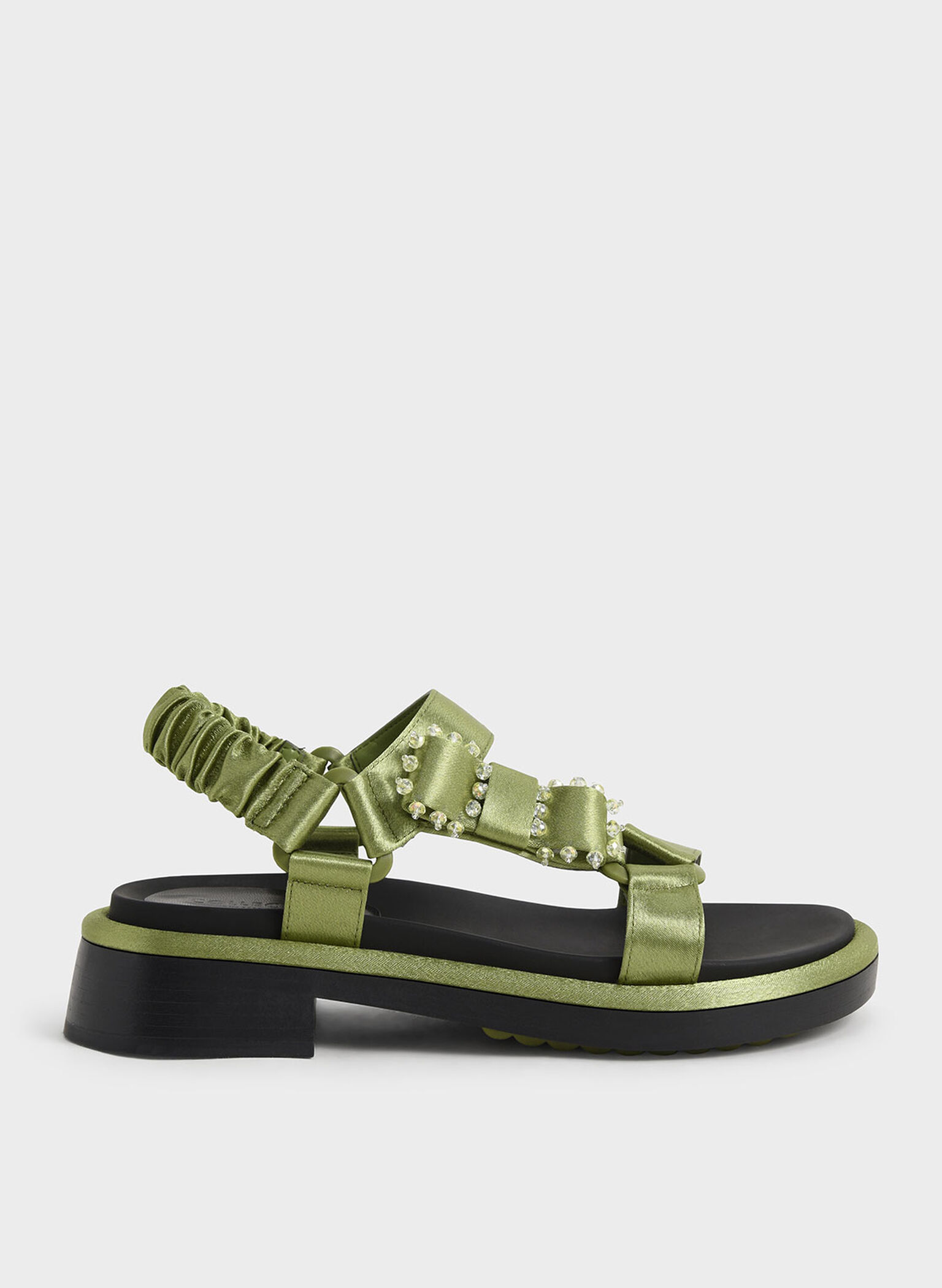 Miko Gem-Embellished Satin Sandals, Green, hi-res