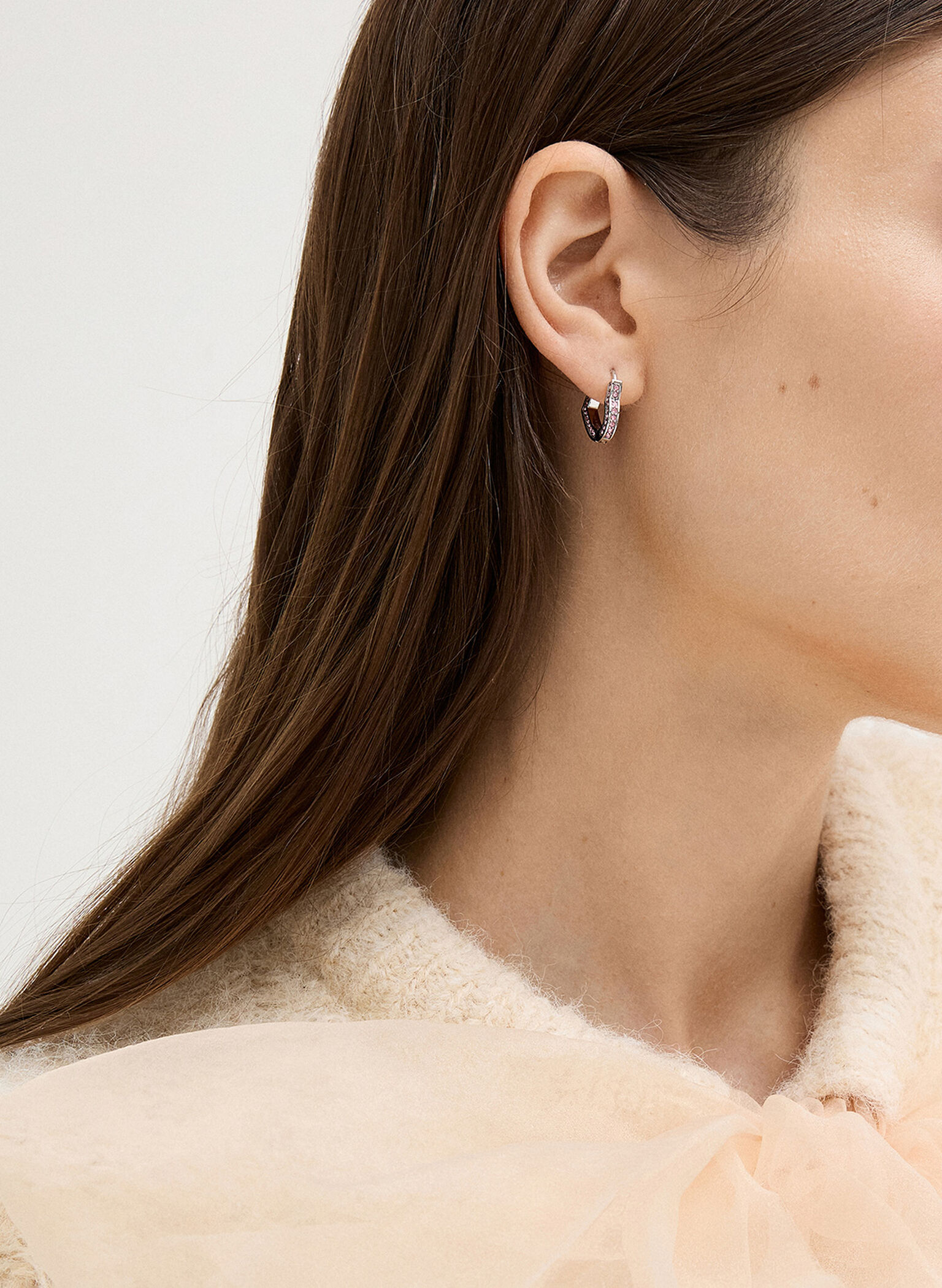 Malorie Crystal Heart Hoop Earrings, Silver, hi-res