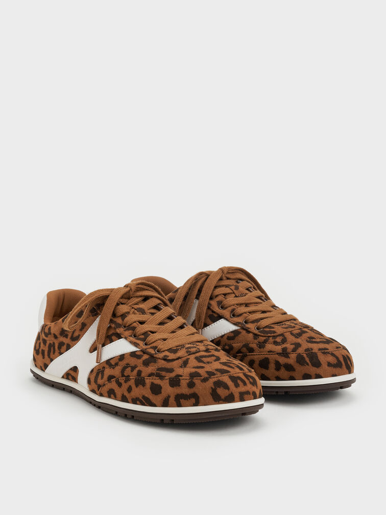 Faux Suede Leopard-Print Low-Top Sneakers, Animal Print Brown, hi-res