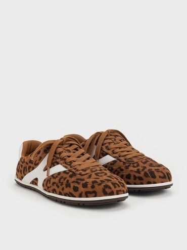 Faux Suede Leopard-Print Low-Top Sneakers, Animal Print Brown, hi-res