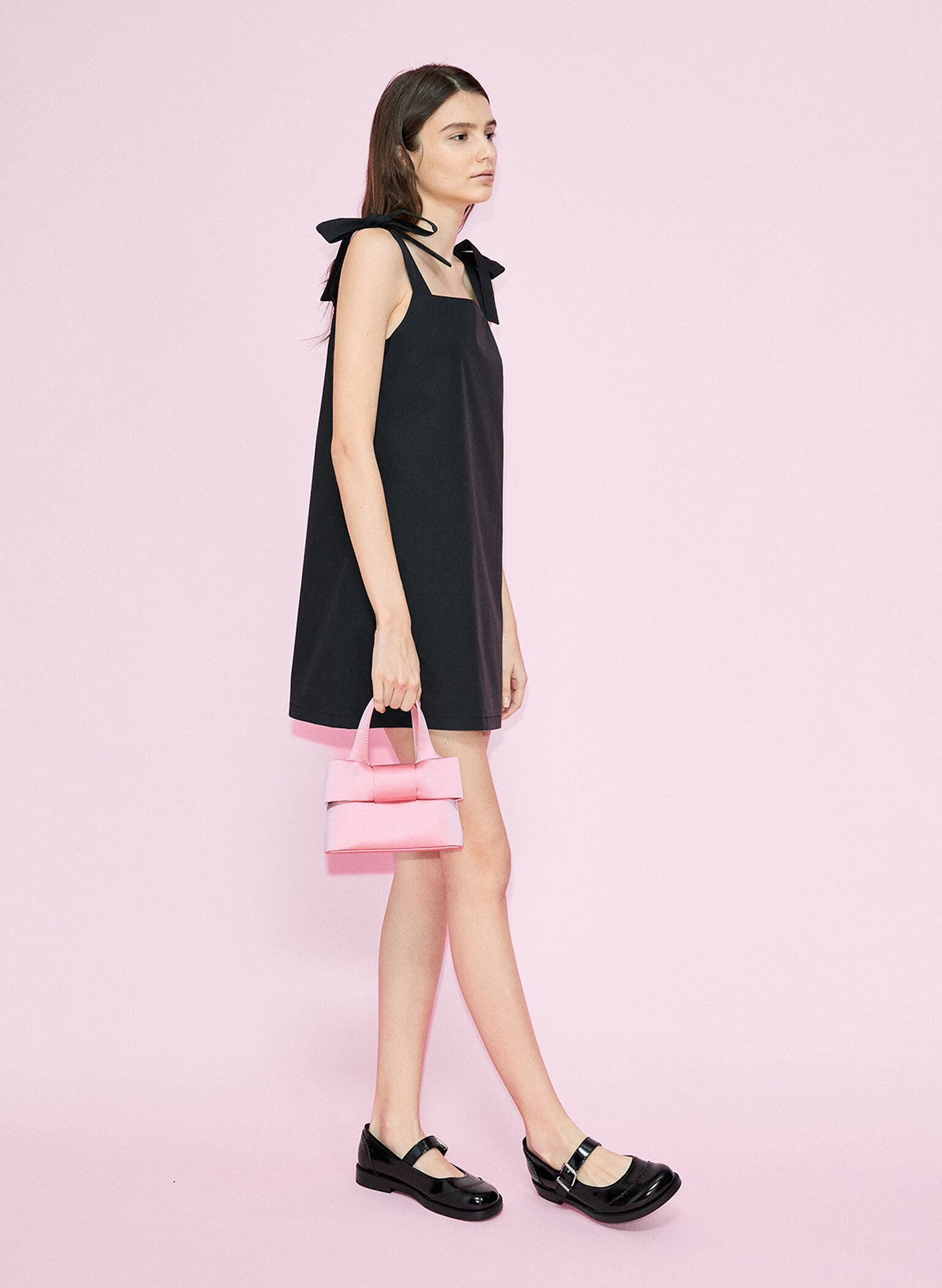 Satin Bow Bucket Bag, Flamingo Pink, hi-res