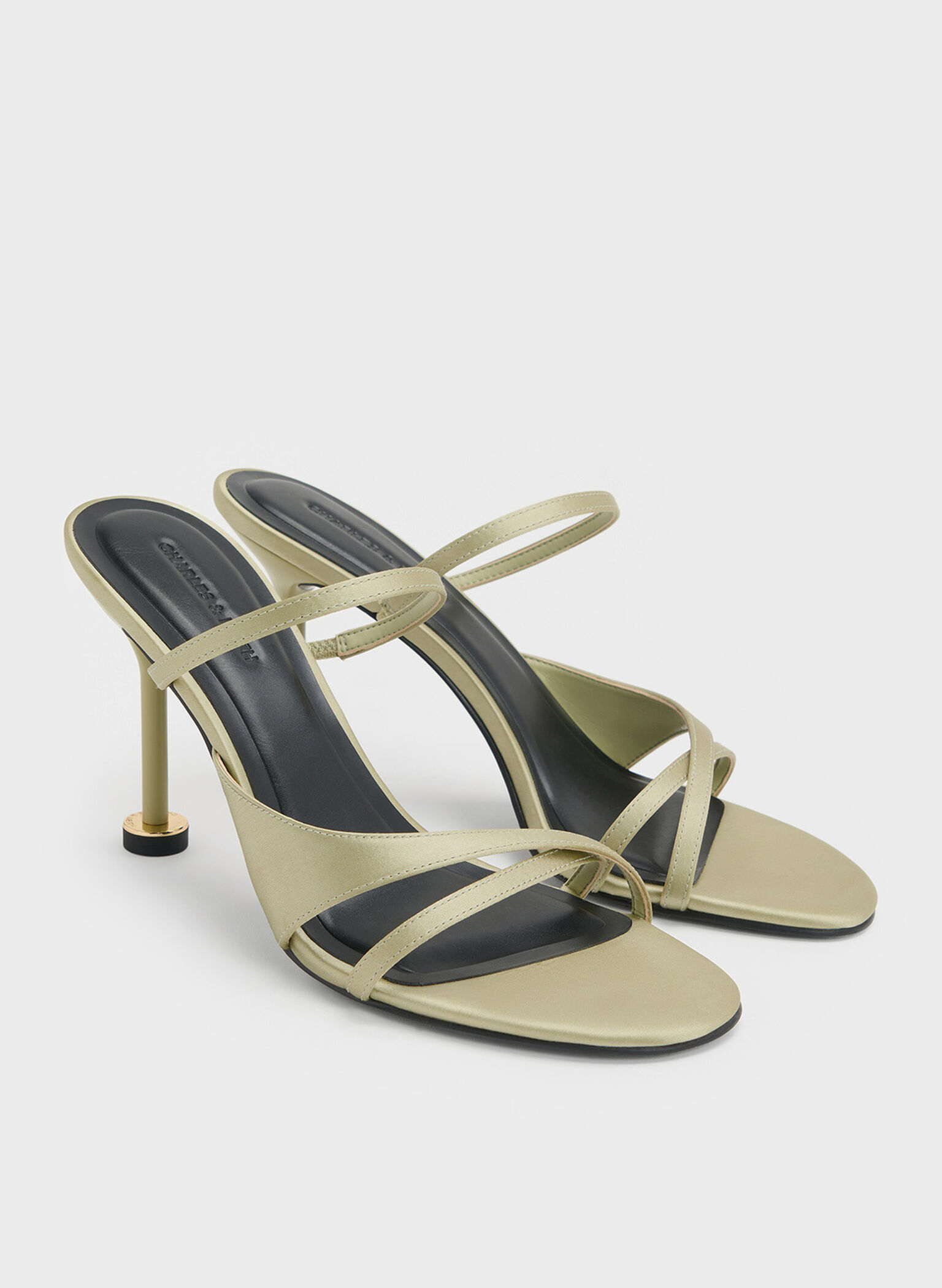 Wynn Recycled Polyester Crossover Sculptural-Heel Strappy Mules, Green, hi-res