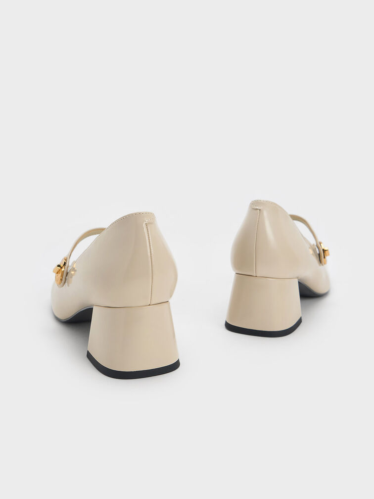 Hettie Patent Metallic-Buckle Block-Heel Mary Janes, Chalk, hi-res