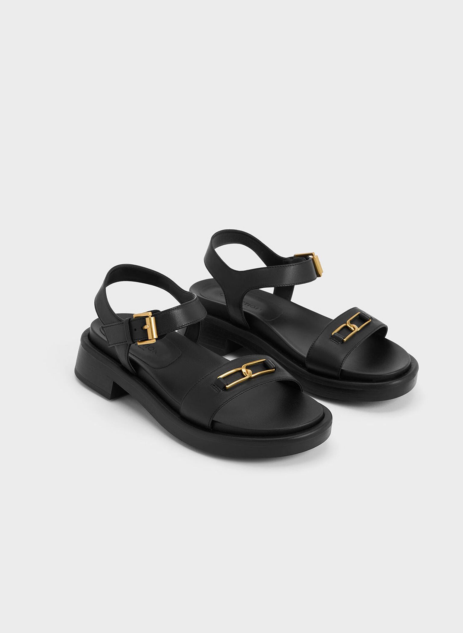 Gabine Leather Sandals, Black, hi-res