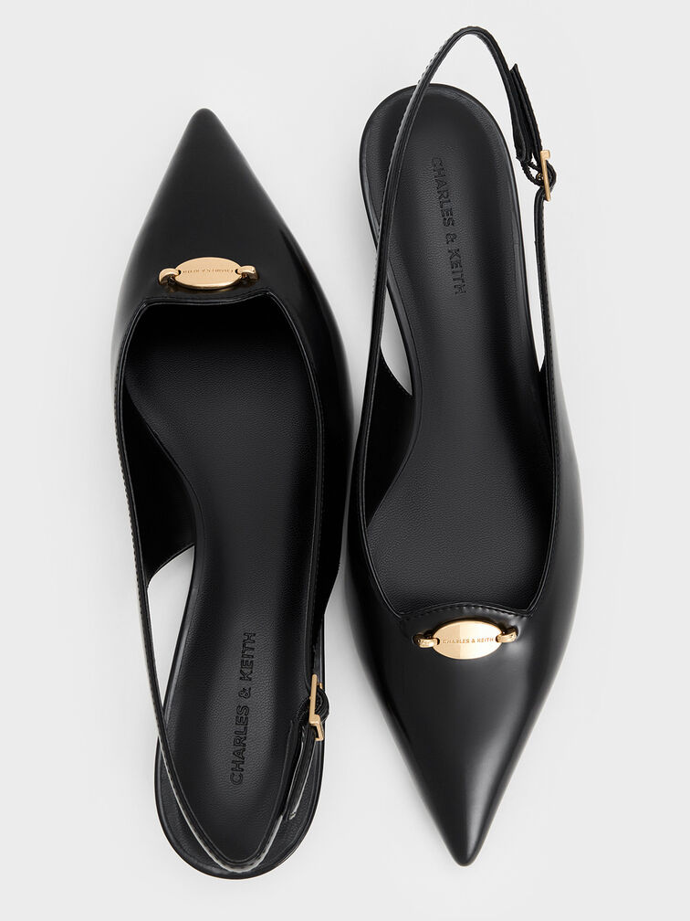 Metallic-Accent Kitten-Heel Slingback Pumps, Black Box, hi-res