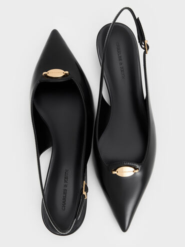 Metallic-Accent Kitten-Heel Slingback Pumps, Black Box, hi-res