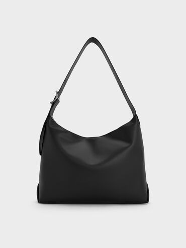Zora Buckle-Strap Hobo Bag, Noir, hi-res