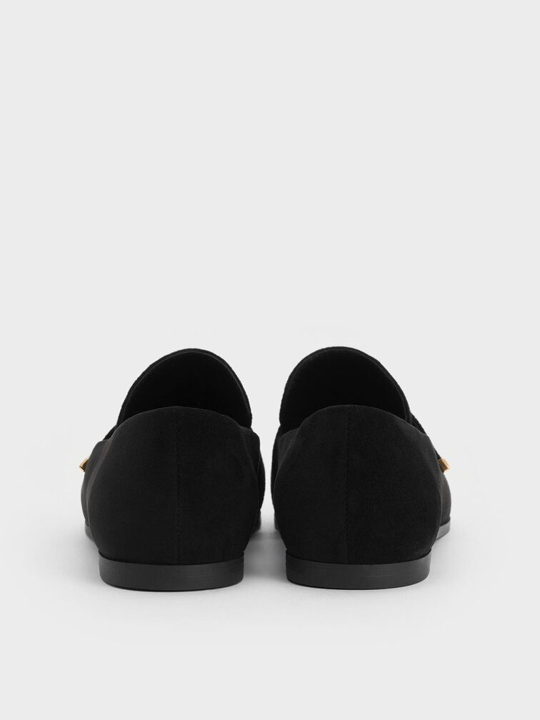 Faux Suede Almond-Toe Flat Loafers, Black Textured, hi-res