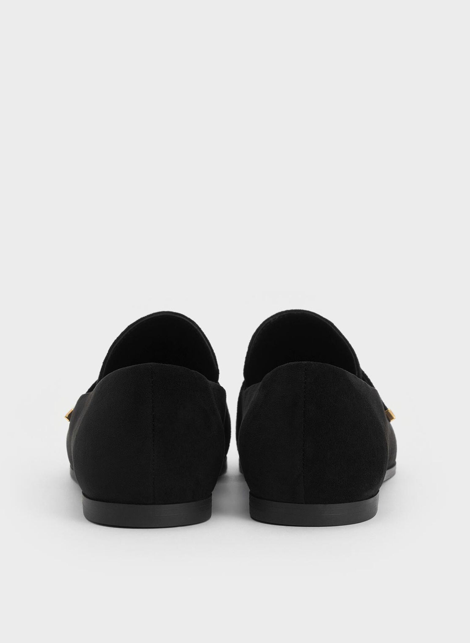 Faux Suede Almond-Toe Flat Loafers, Black Textured, hi-res